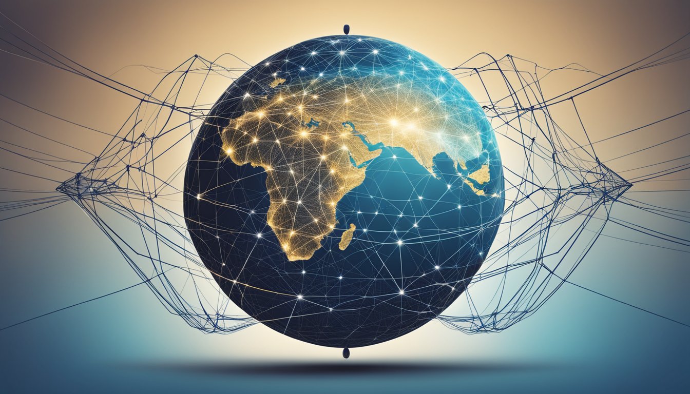 A globe with a network of interconnected lines radiating outwards, symbolizing the expansion of a brand's reach