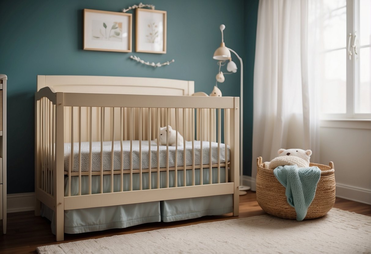 A cozy, well-ventilated nursery with a soft, firm mattress in a crib or bassinet, away from cords, toys, and blankets for safe daytime naps