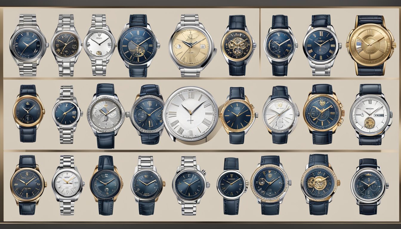 Luxury watch logos from around the world displayed on a sleek, modern backdrop. Top brands highlighted with elegant typography and intricate details