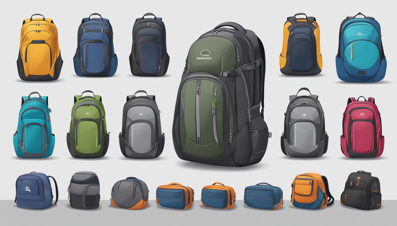 A display of unique backpacks with custom features and accessories