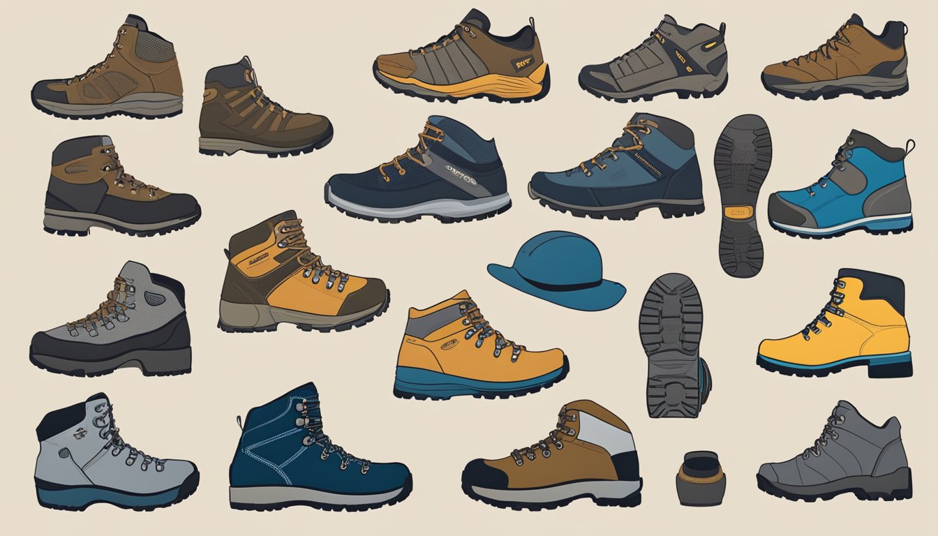 A display of various hiking boot brands with different styles and features, showcasing the options for finding the perfect fit