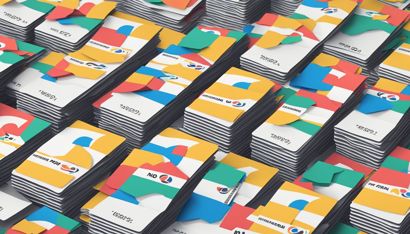 A stack of FAQ cards with "no brand korea" written on top, surrounded by question marks