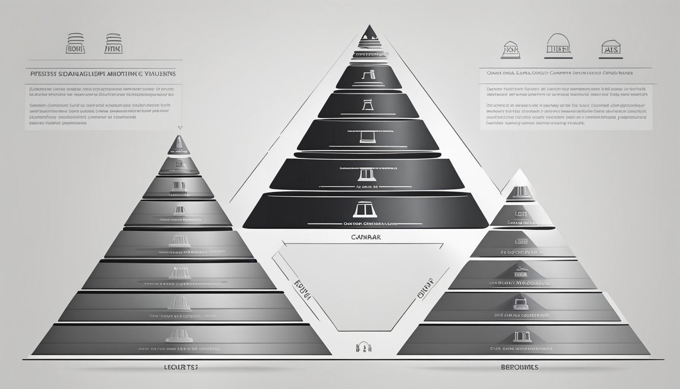 A brand pyramid stands tall, with its base representing the broadest audience and its peak symbolizing the most loyal customers. Each level showcases the different tiers of consumer engagement and loyalty