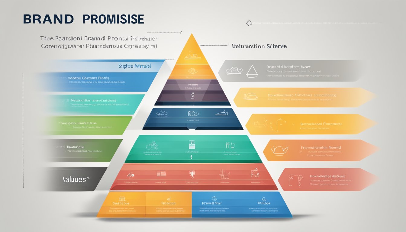 A pyramid with "Brand Promise" at the top, followed by "Brand Personality," "Brand Values," and "Brand Attributes" at the base