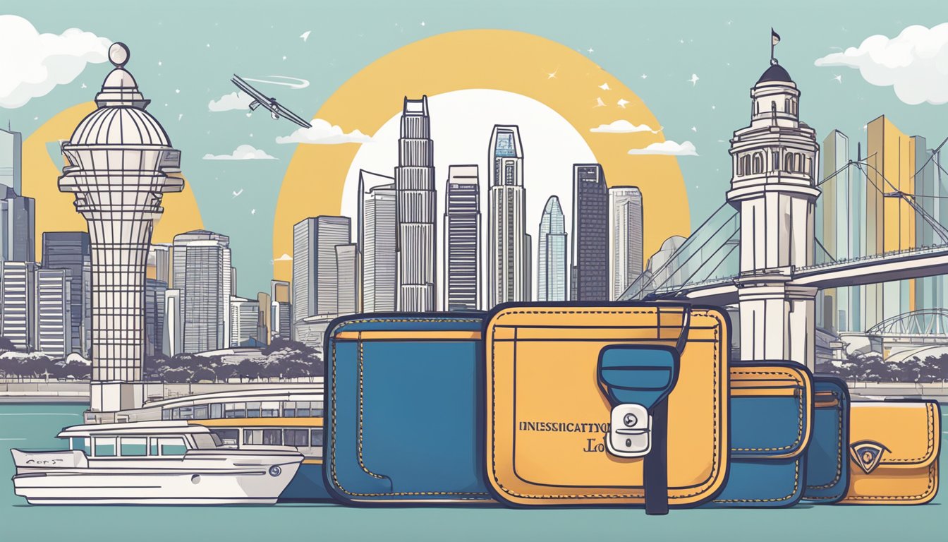 A stylish branded wallet for ladies displayed against the backdrop of iconic Singapore landmarks and collections