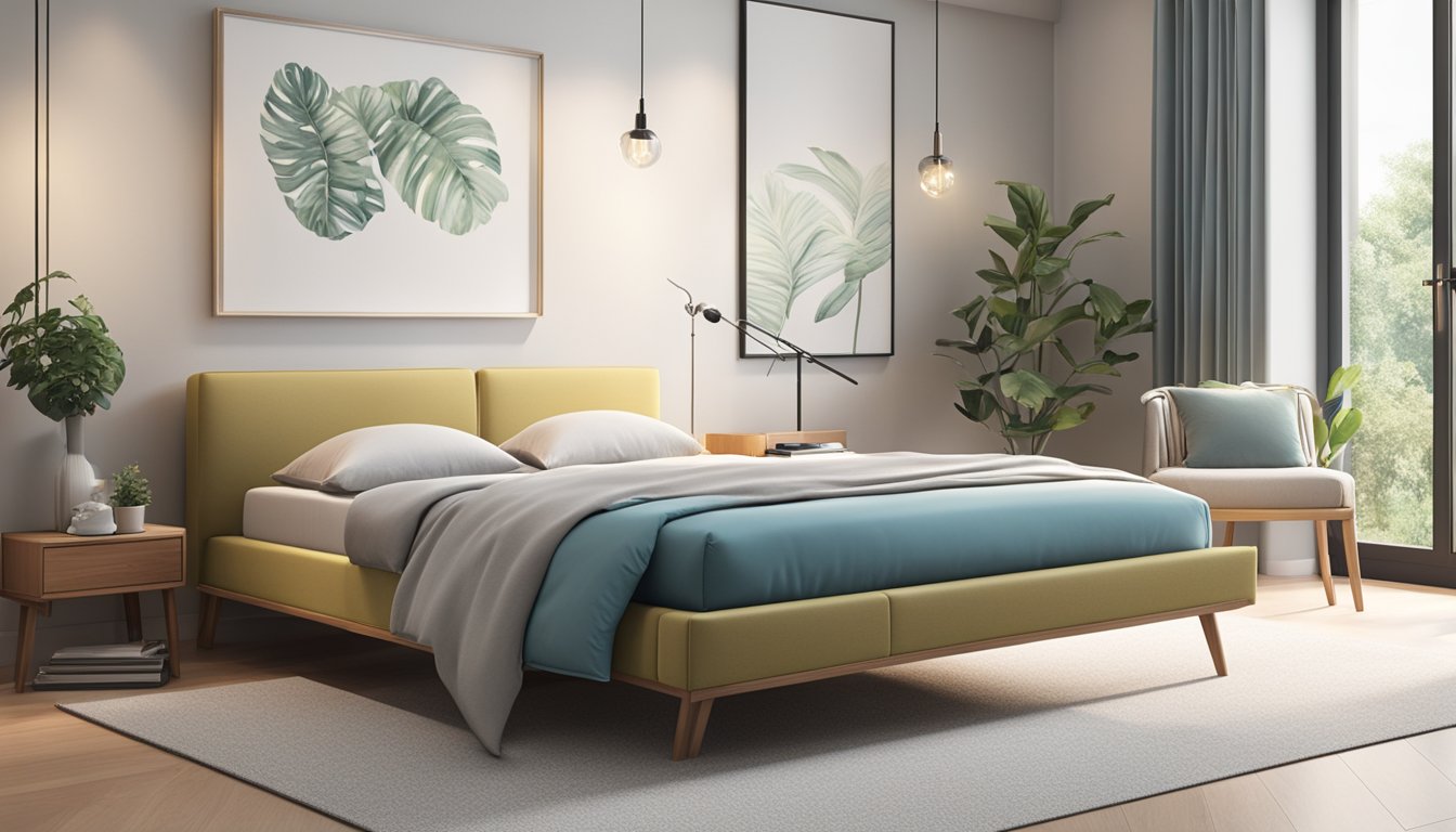 A cozy bedroom with a modern, comfortable mattress from popular brands in Singapore. Bright, clean, and inviting atmosphere