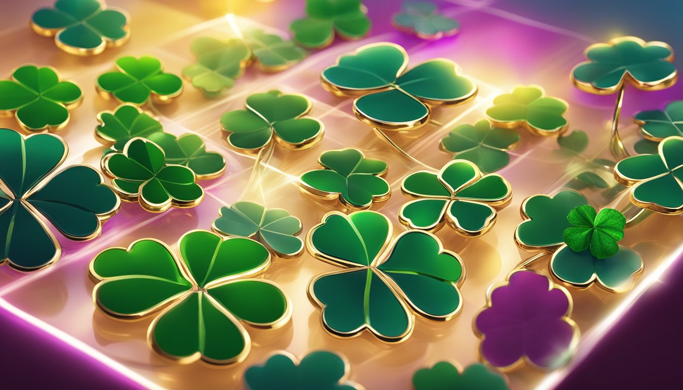 A radiant field of clover necklaces, glistening in the sunlight, arranged on a velvet display