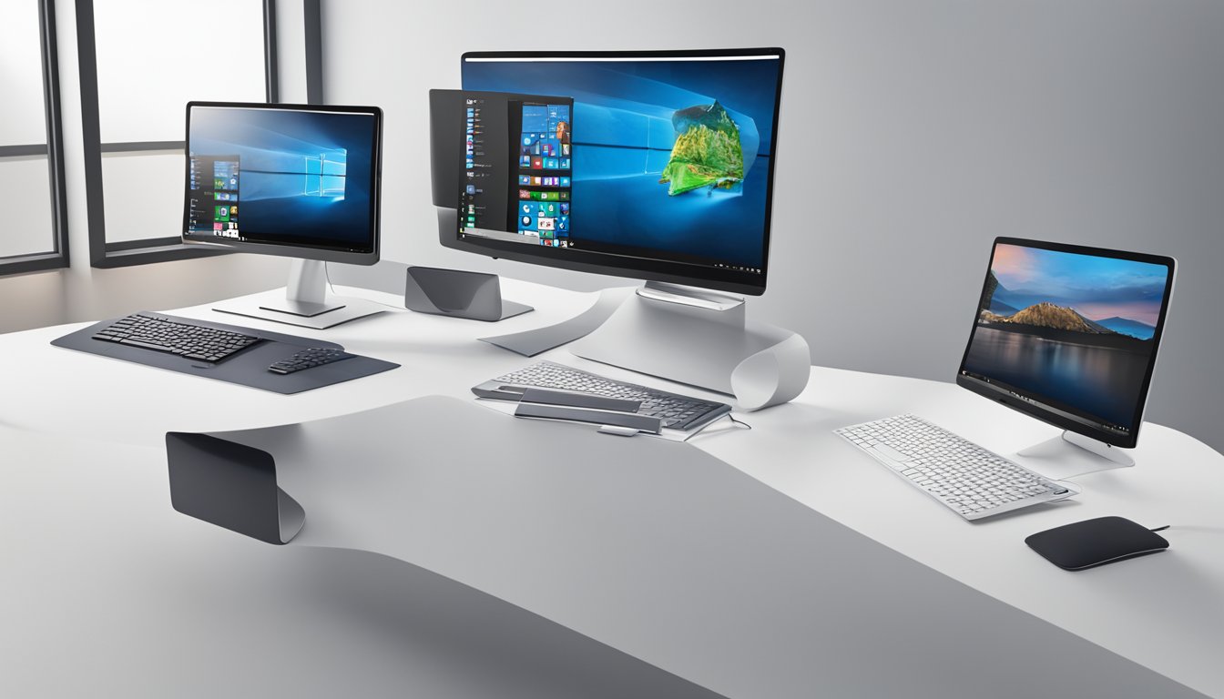 Leading computer brands stand tall with their flagship models on display, showcasing sleek designs and cutting-edge technology