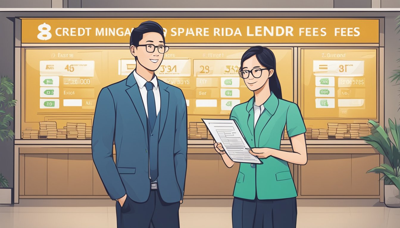 A Singapore credit money lender displays a sign with interest rates and fees