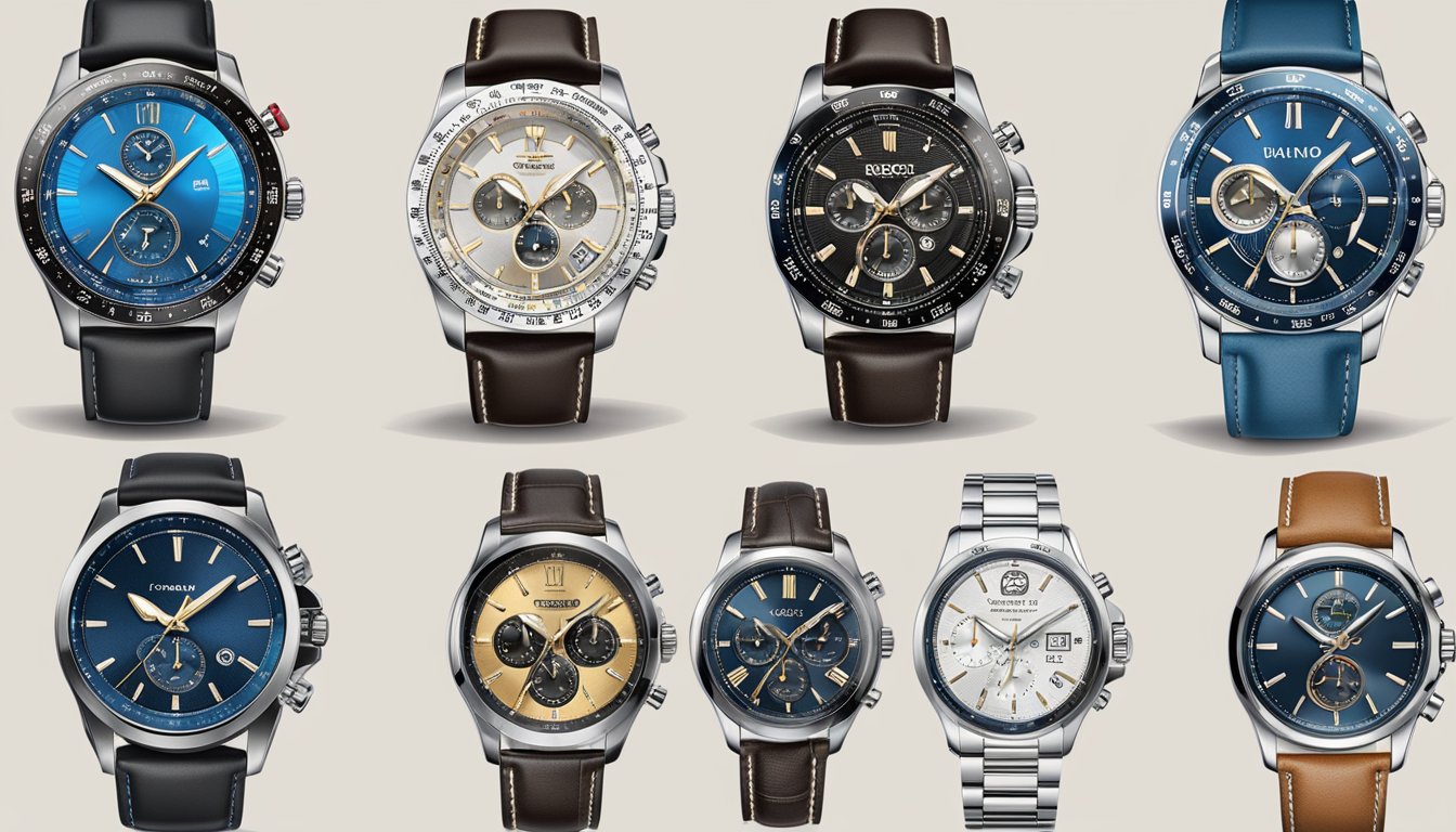 A table with various top watch brands for men displayed with logos and product names