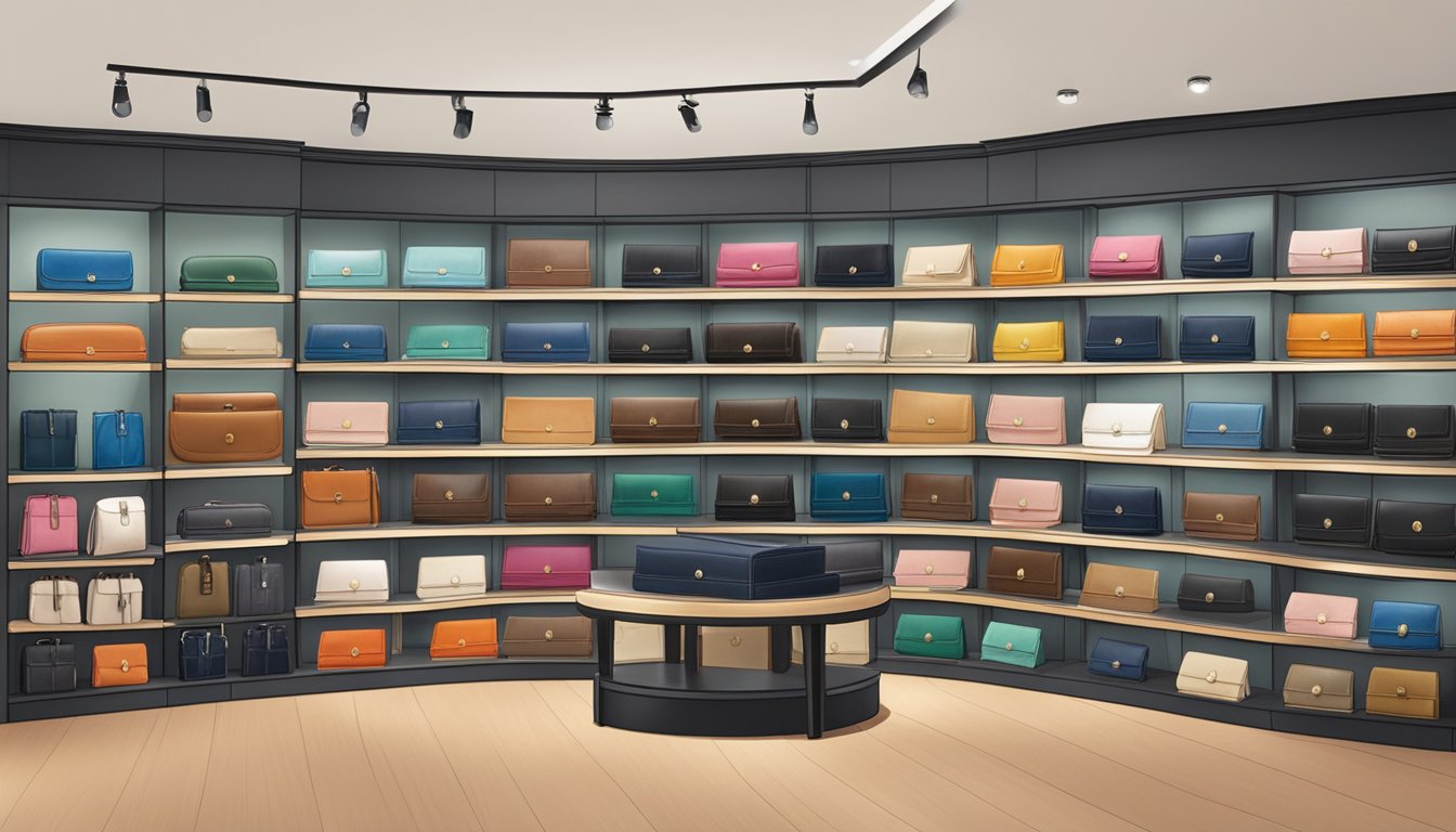 A display of various wallet brands in a Singaporean boutique