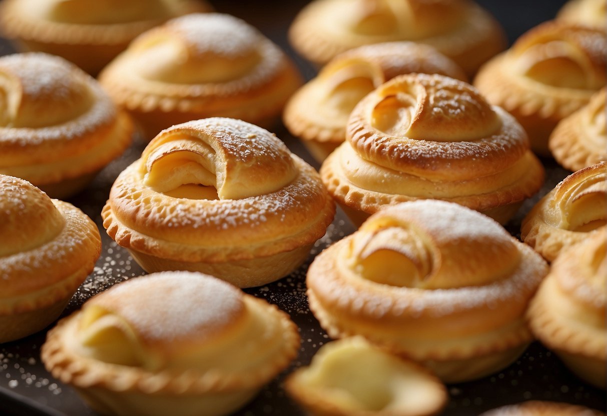 Golden pastry shells, filled with smooth, custardy goodness. A sprinkle of sugar on top adds a delightful crunch