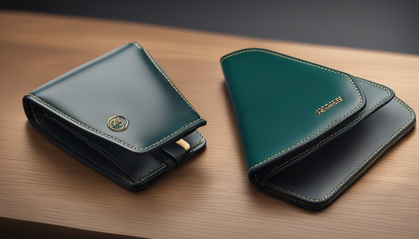 A sleek leather wallet is meticulously handcrafted in a workshop, showcasing the attention to detail and quality craftsmanship of Singaporean brands