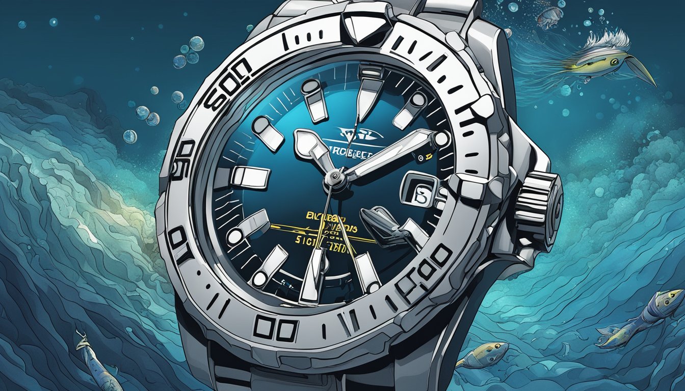 A diver explores the ocean depths while wearing a high-quality sports timepiece from a famous watch brand