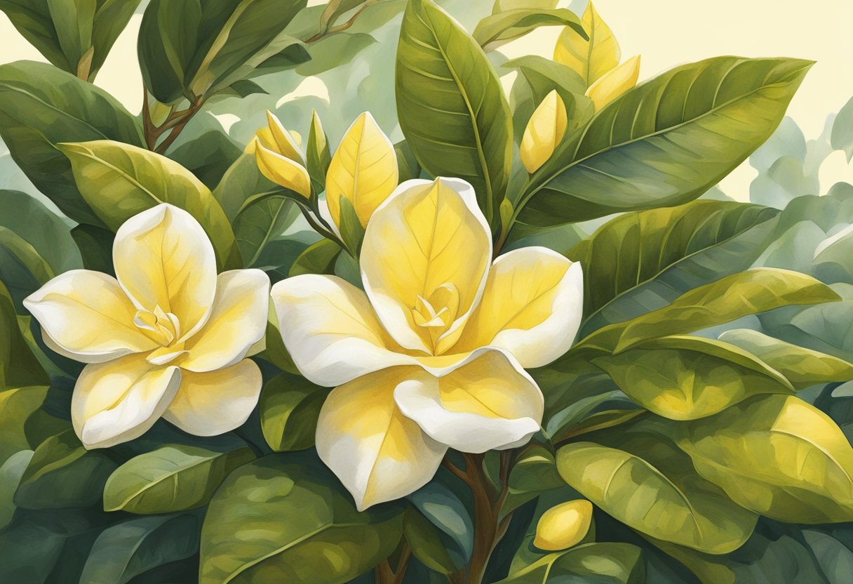 Yellow leaves on gardenia plant are gently removed, soil is checked for moisture, and plant is given proper sunlight and water