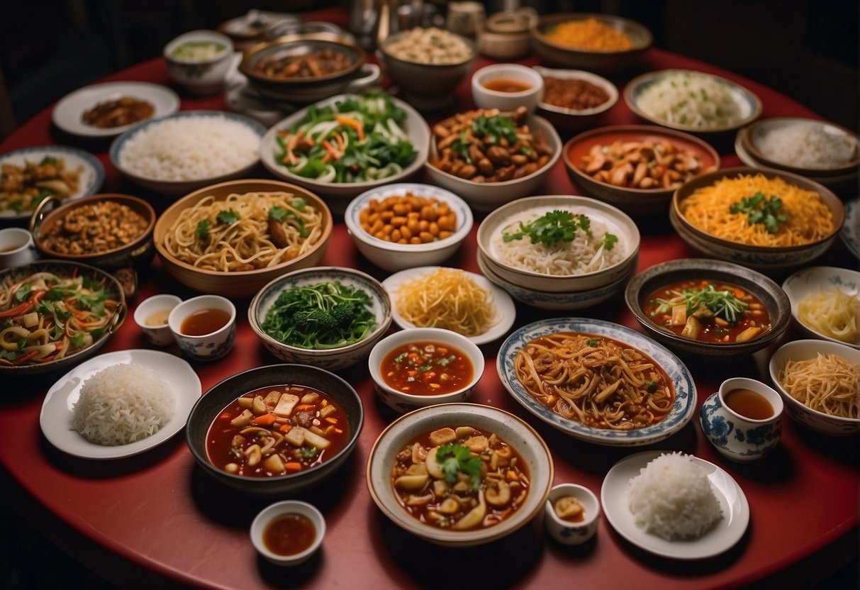 A table filled with various regional Chinese dishes, from spicy Sichuan to delicate Cantonese, showcasing the diversity of Chinese cuisine