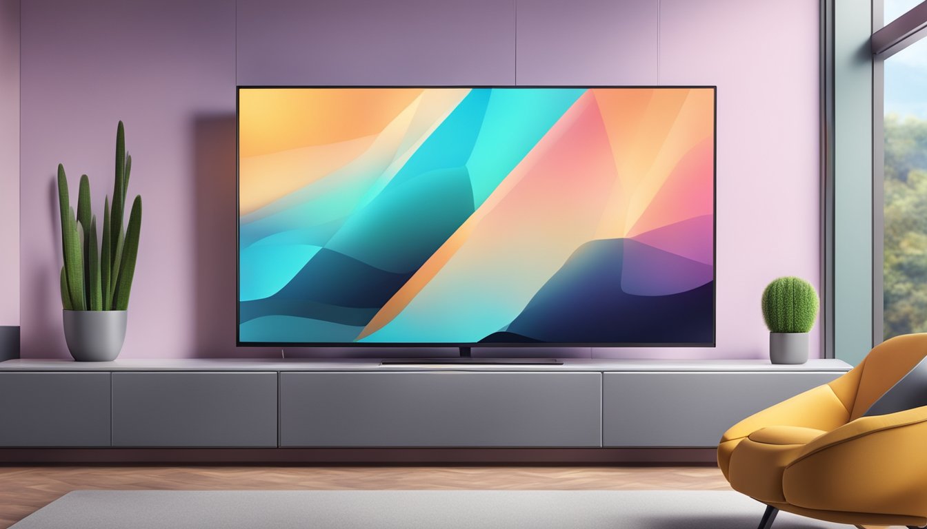 A sleek, modern TV with advanced features and high performance, surrounded by cutting-edge technology and futuristic design elements