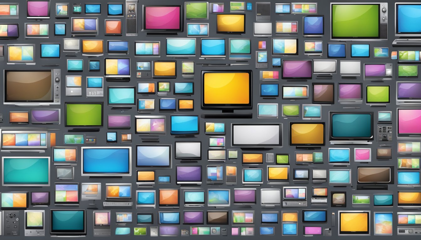 Multiple TV brands display various operating systems. Each interface showcases different user experiences