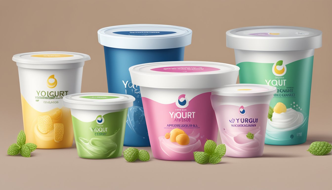 Various yogurt containers arranged on a table, showcasing different textures and types of yogurt