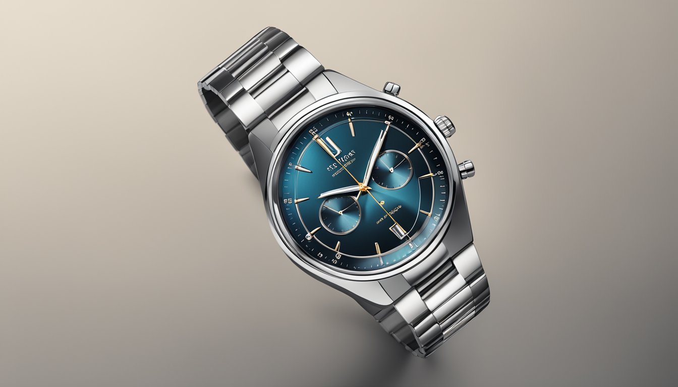 A sleek, modern watch displayed on a clean, minimalist background, with subtle hints of luxury in the design and materials used