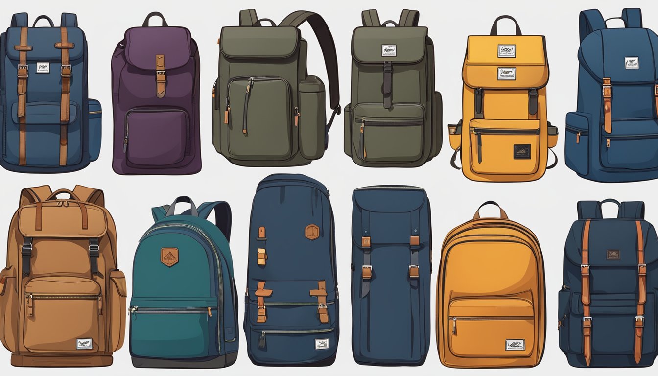 Stylish backpacks displayed on shelves, with logos of top brands like Herschel, Fjallraven, and North Face. Functional compartments and sleek designs