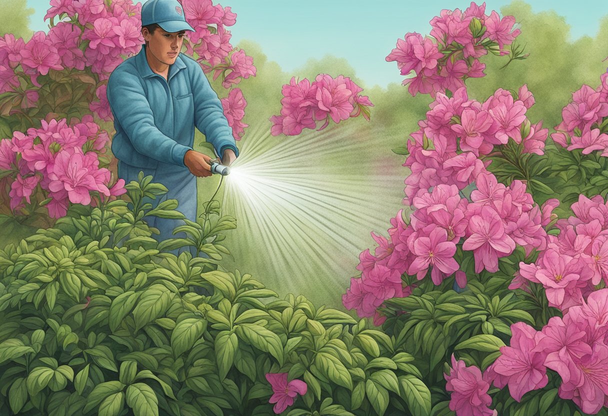 Azaleas being sprayed with herbicide, wilting and dying