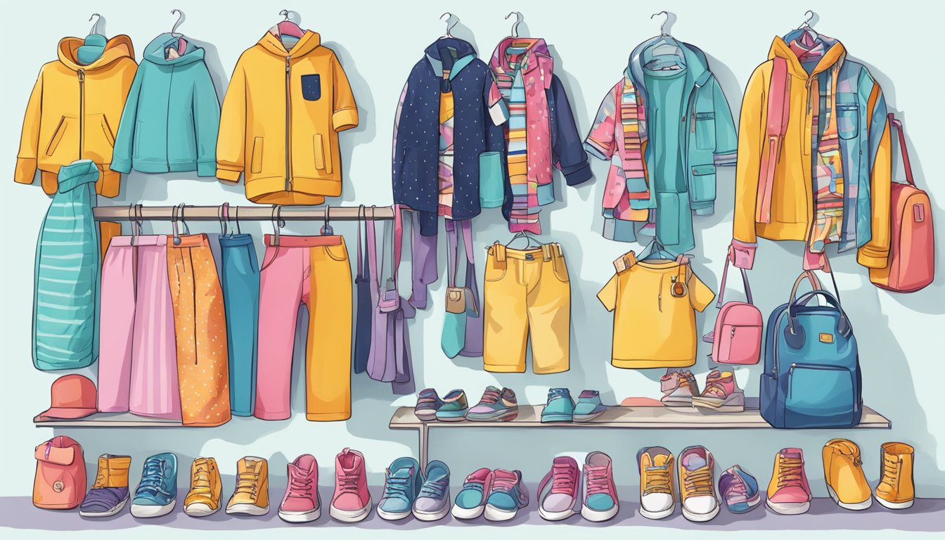 A colorful display of trendy kids' clothing and accessories, featuring unique styles and vibrant patterns