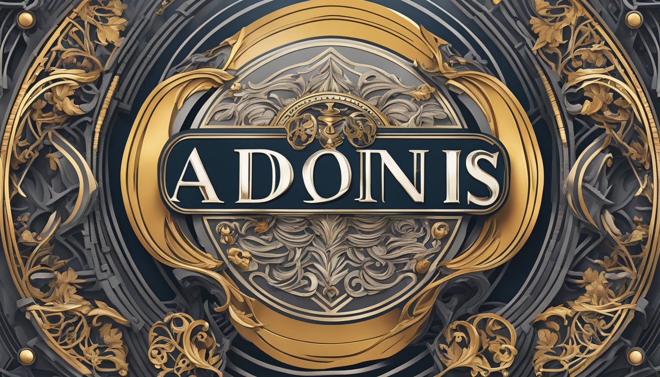 A close-up of the Adonis guitar brand logo, showcasing intricate details and high-quality craftsmanship