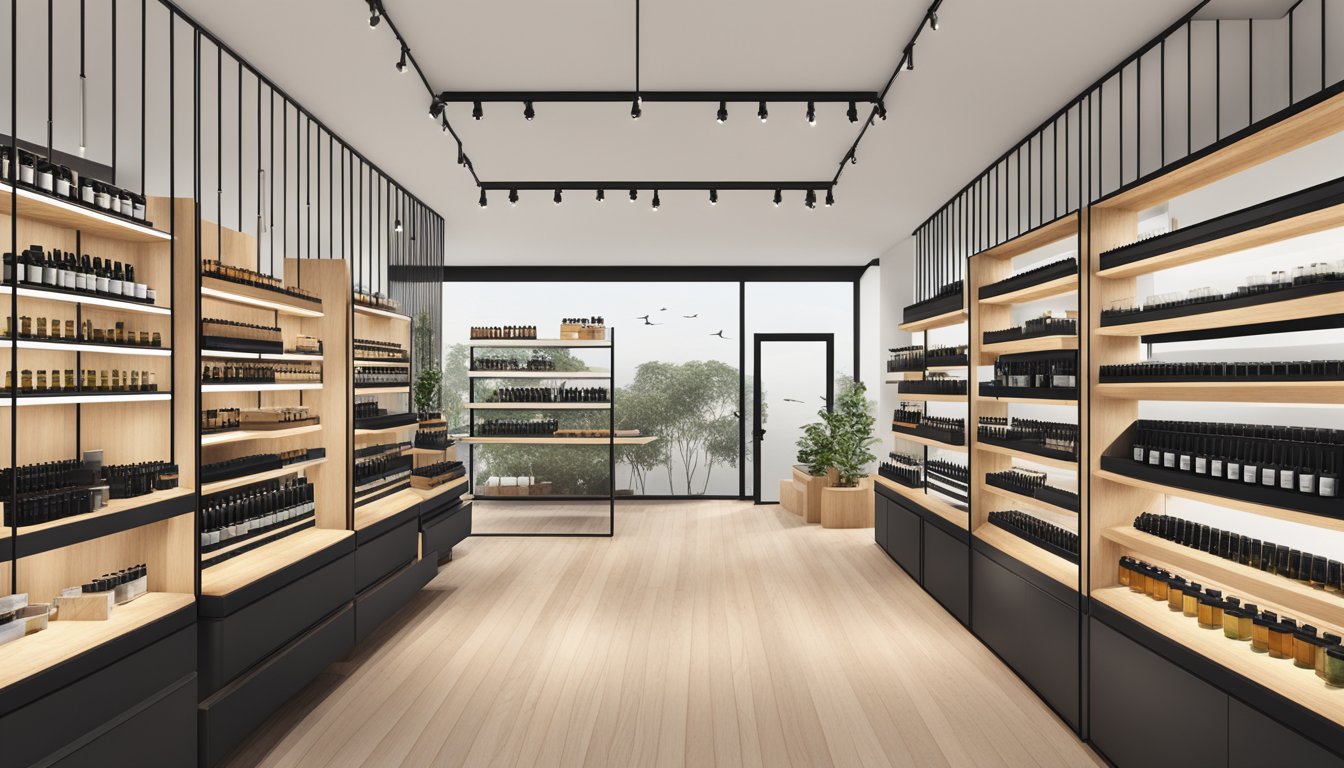 Aesop products displayed in a minimalist, modern retail space with natural elements, creating a serene and inviting atmosphere for customers