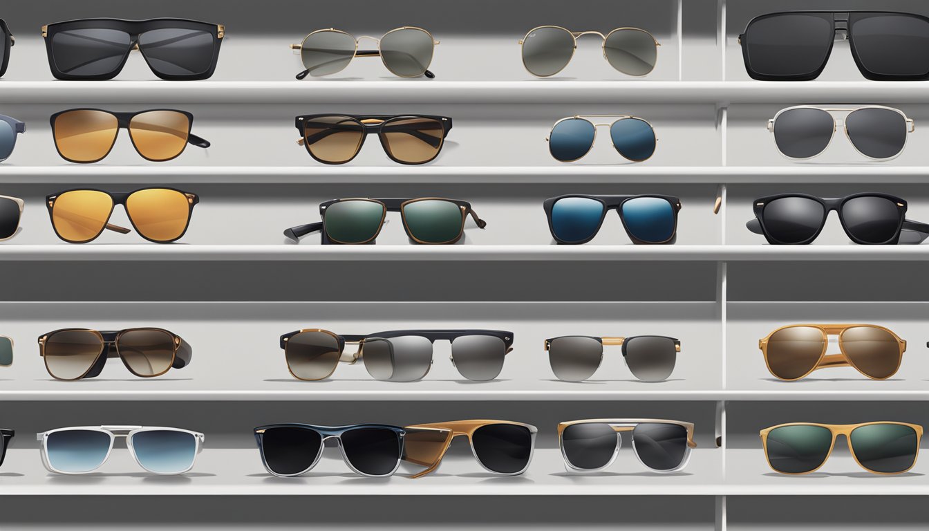 A sleek display of Material Matters branded men's shades, arranged in a modern and stylish manner