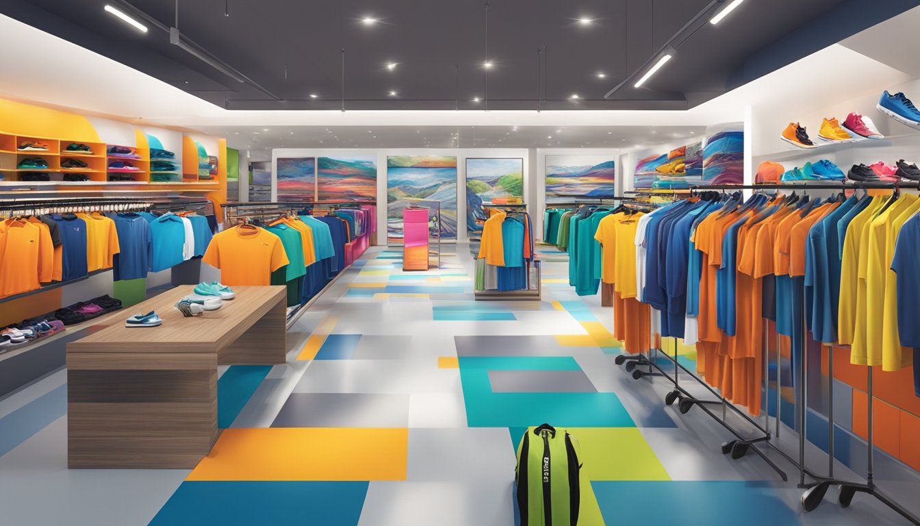 A vibrant display of sportswear and active lifestyle brands at the Mid Valley outlet. Vibrant colors and sleek designs fill the space