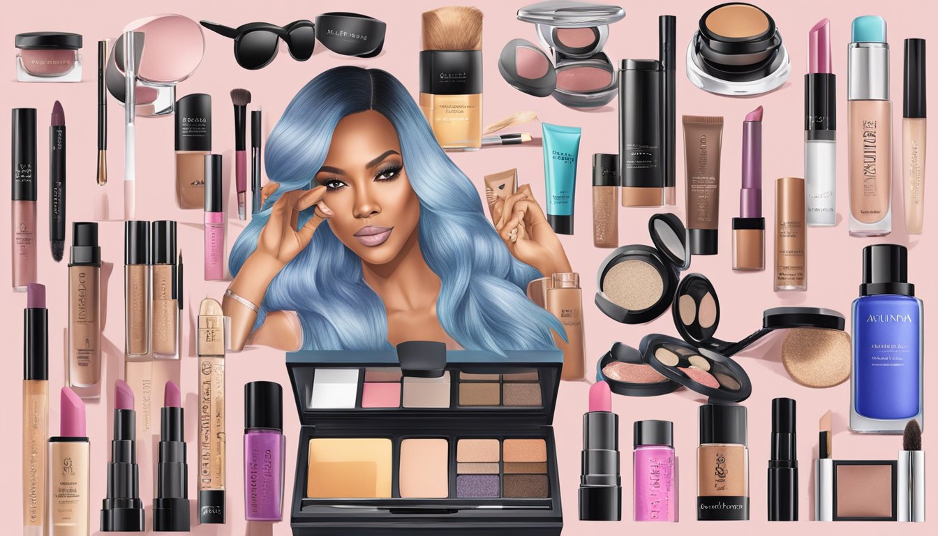 A celebrity poses with American makeup brands' collections