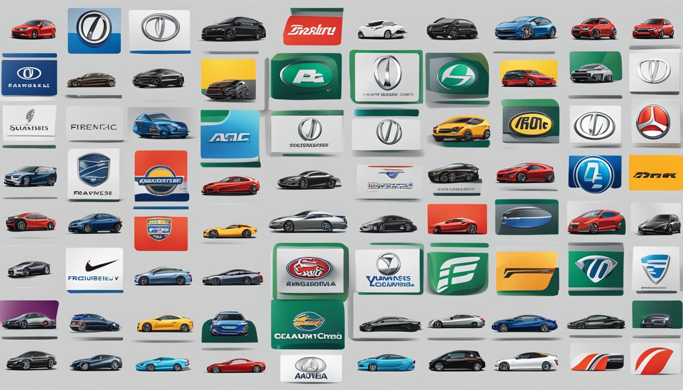 Various car logos arranged in a grid, with a sign reading "Frequently Asked Questions all car brands" above them