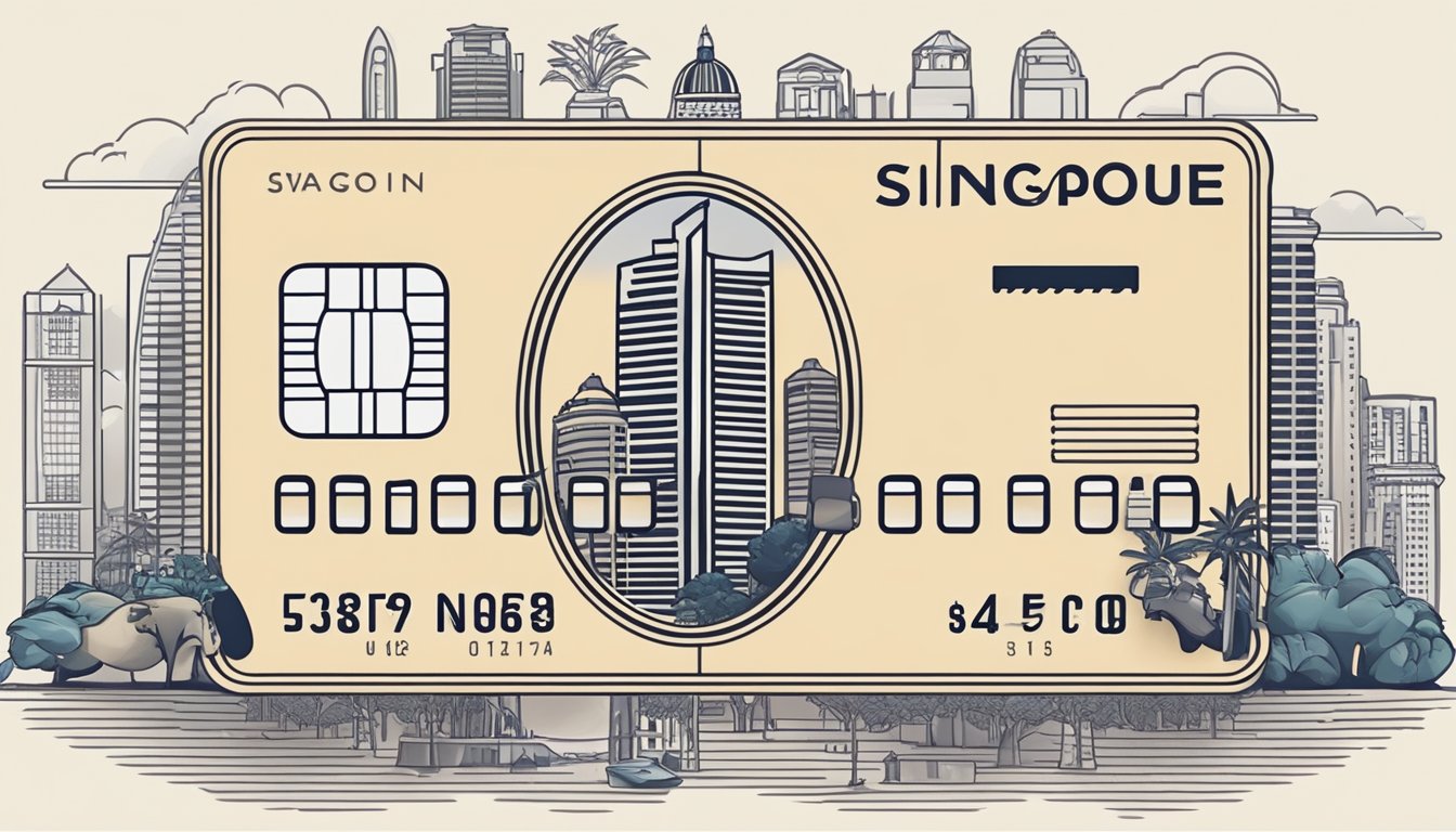 A luxurious credit card surrounded by iconic Singapore landmarks and symbols, with a focus on its key features and benefits