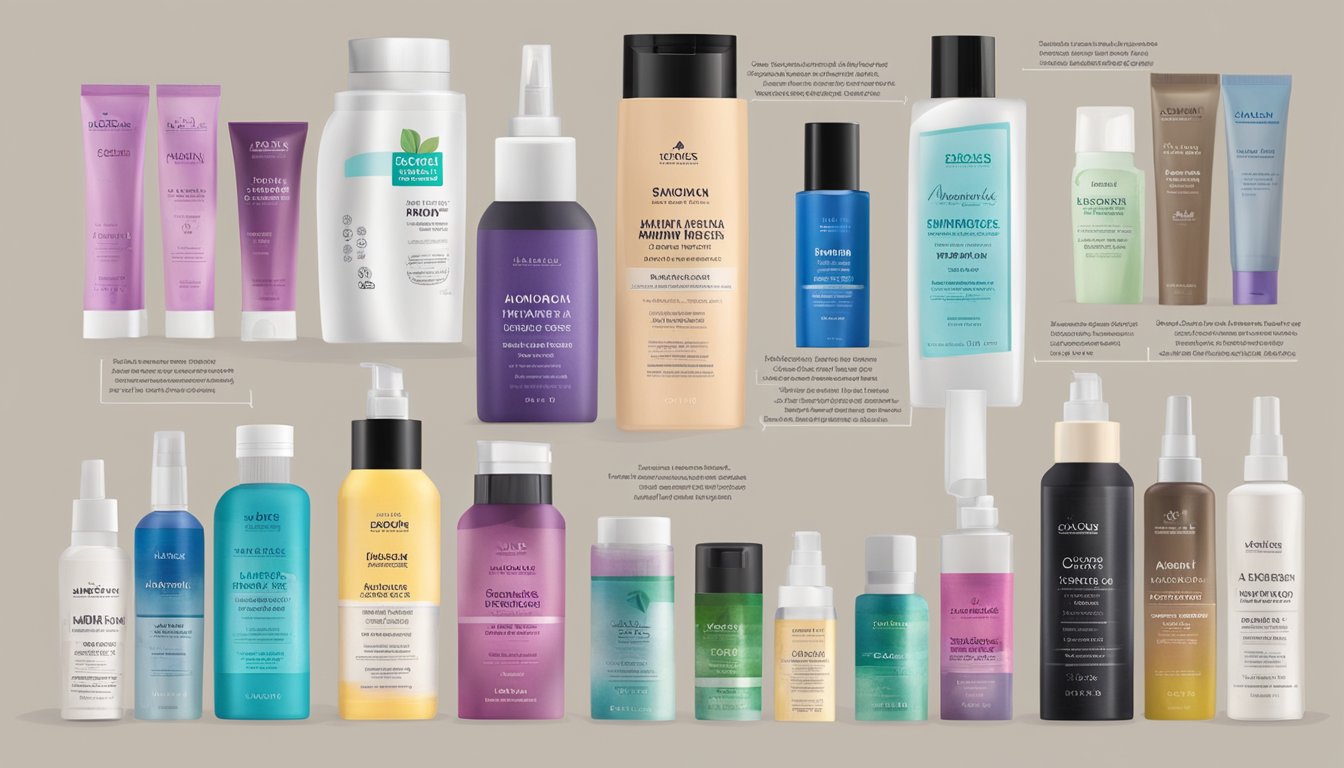 Various ammonia free hair dye brands arranged on a table, with their ingredients listed and their effects highlighted
