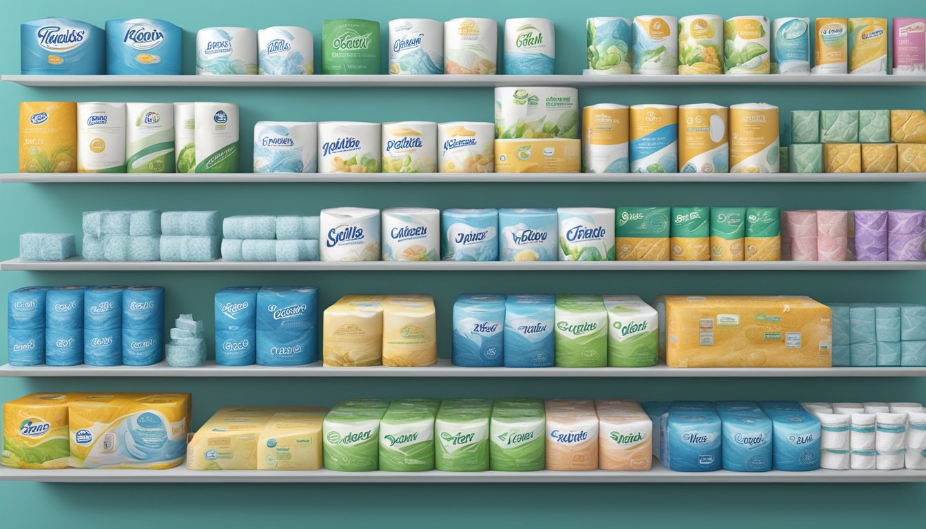 Various toilet tissue brands on display, showcasing innovative features such as extra softness, strength, and eco-friendly materials