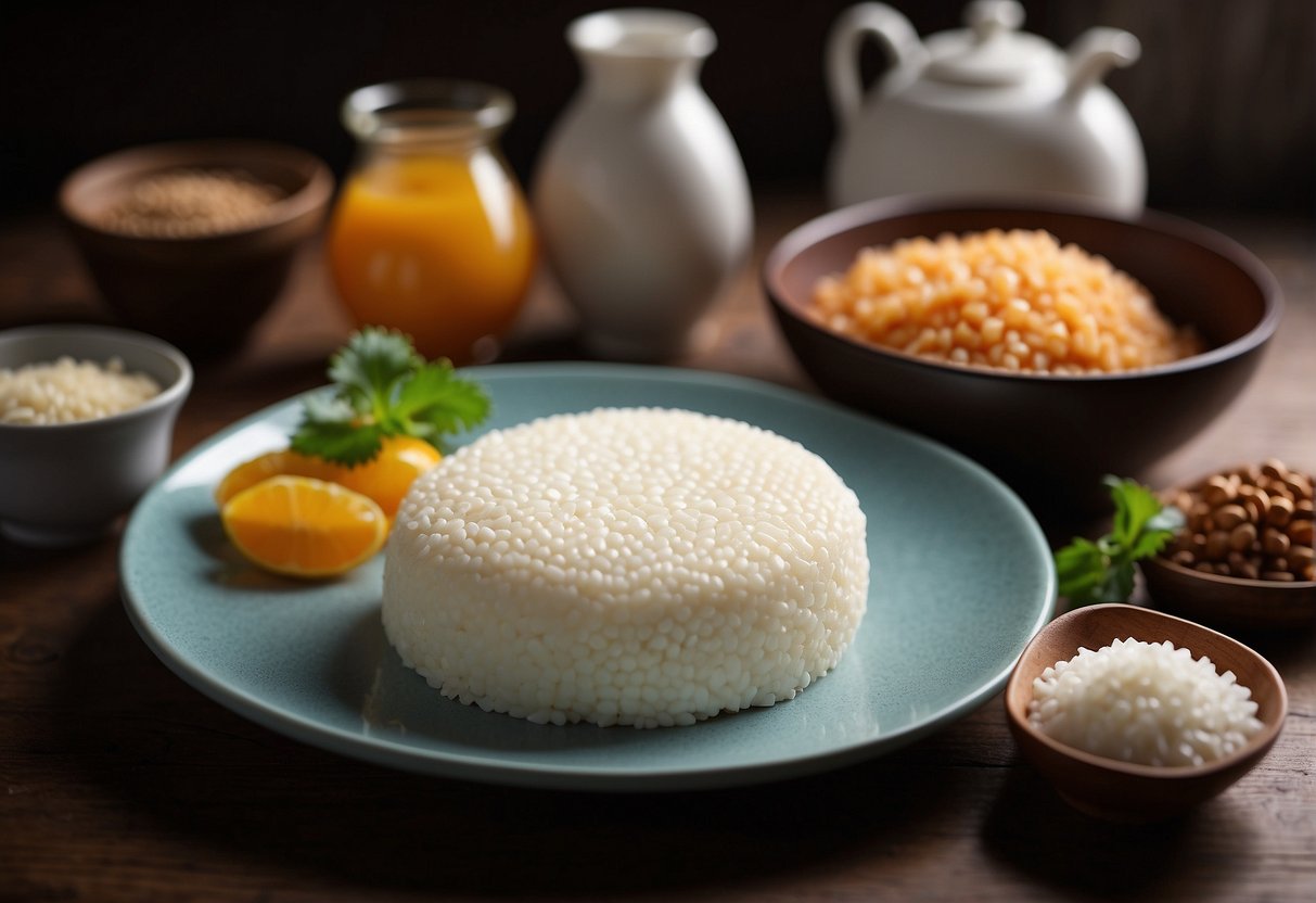 A table with ingredients and utensils for making Chinese tapioca cake