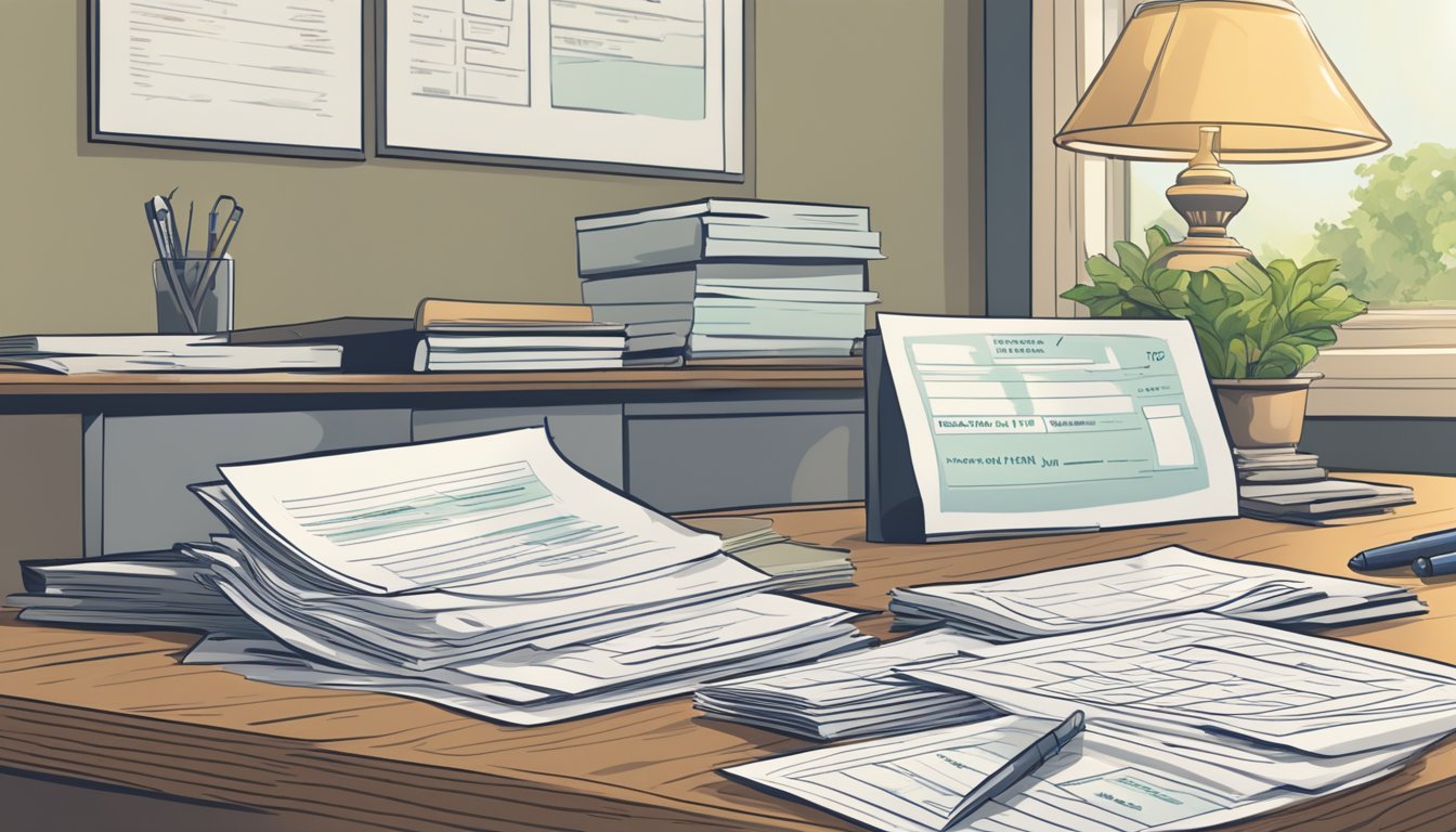 A stack of overdue loan documents sits on a desk, a calendar on the wall shows the passing of time. A stern-looking letter from the licensed money lender demands payment