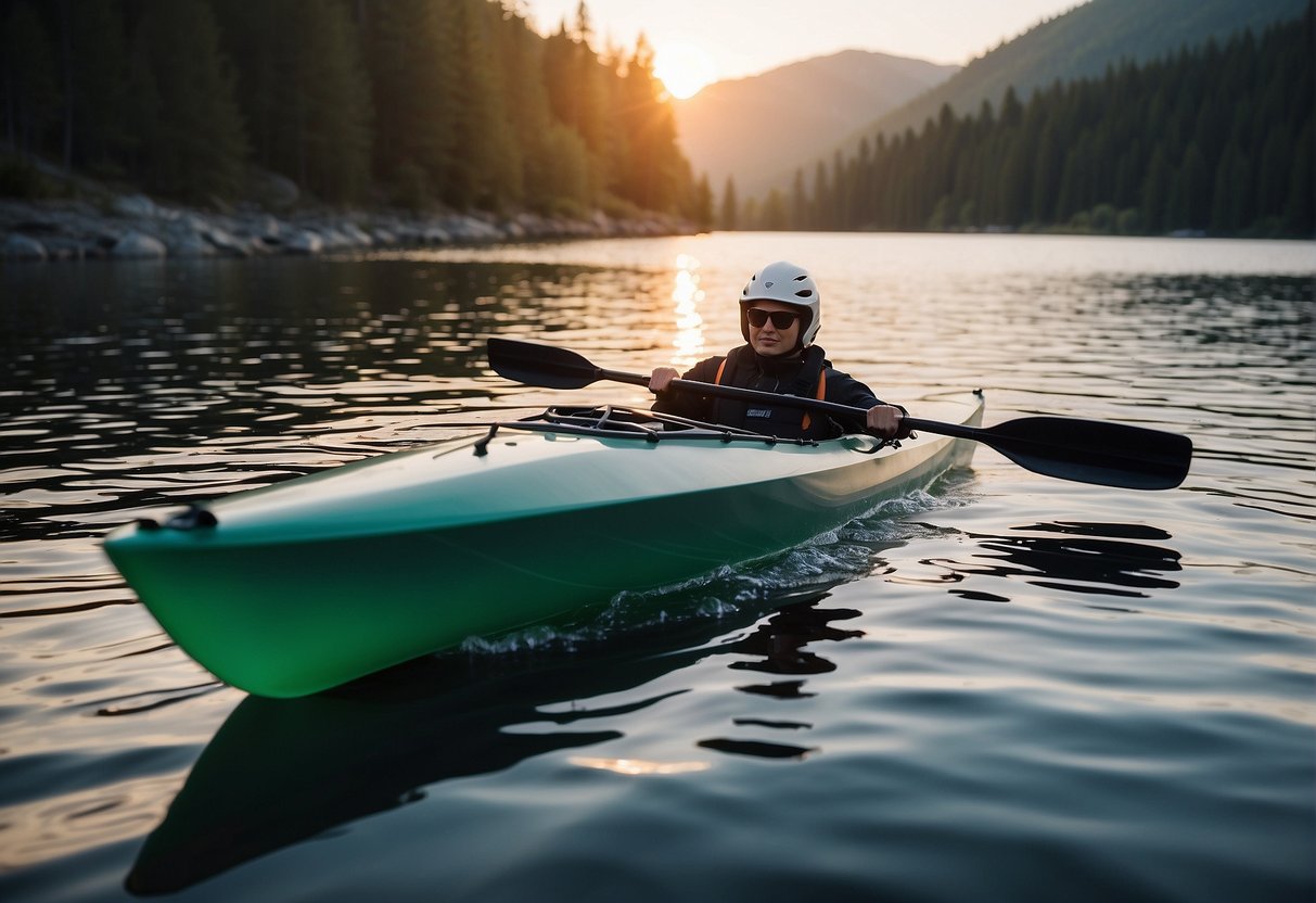 A sleek kayak glides through calm waters, with a streamlined design and advanced features visible