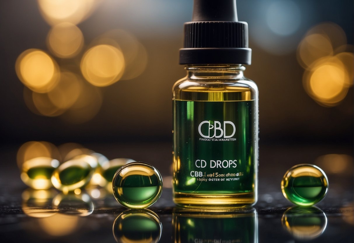 A bottle of CBD drops with safety and side effects information