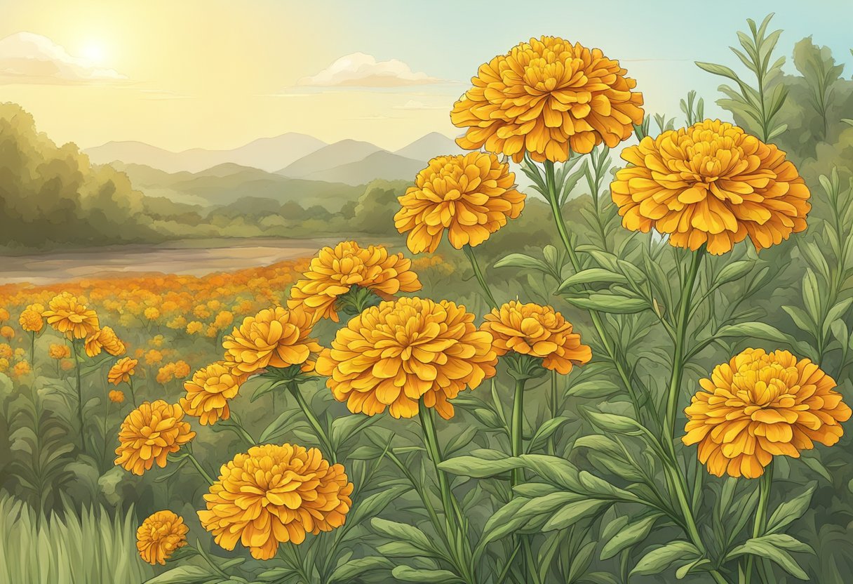 The marigolds wilt and wither in the scorching sun