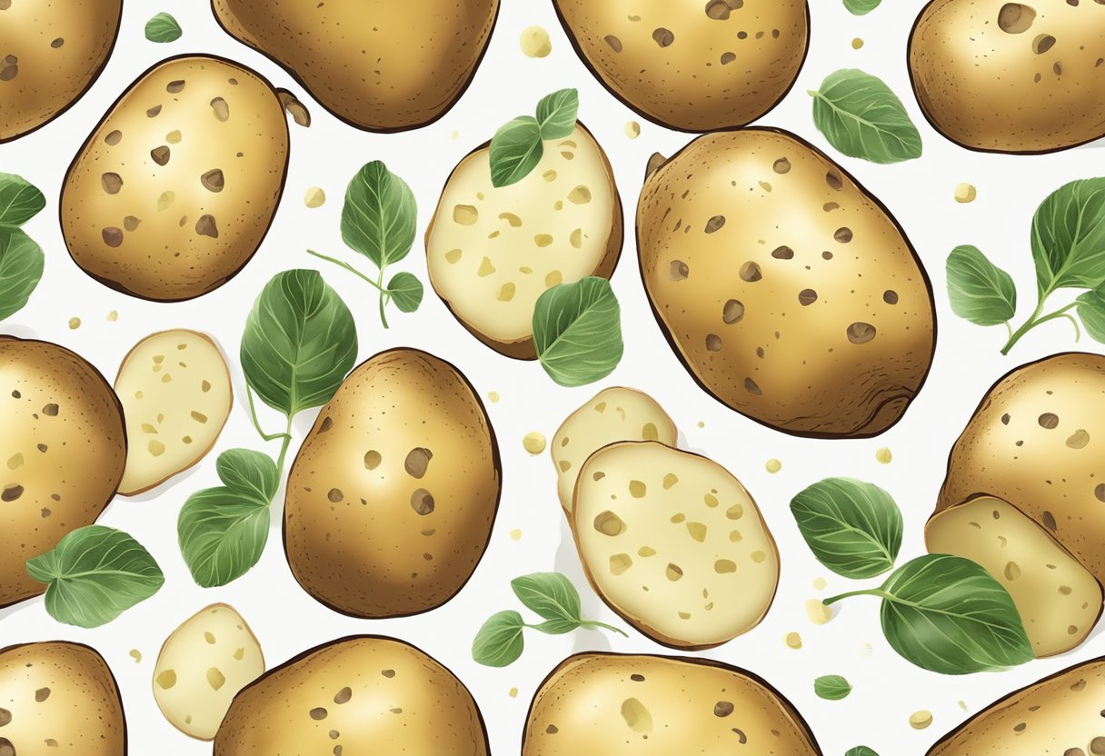 Potatoes with white spots scattered on their surface