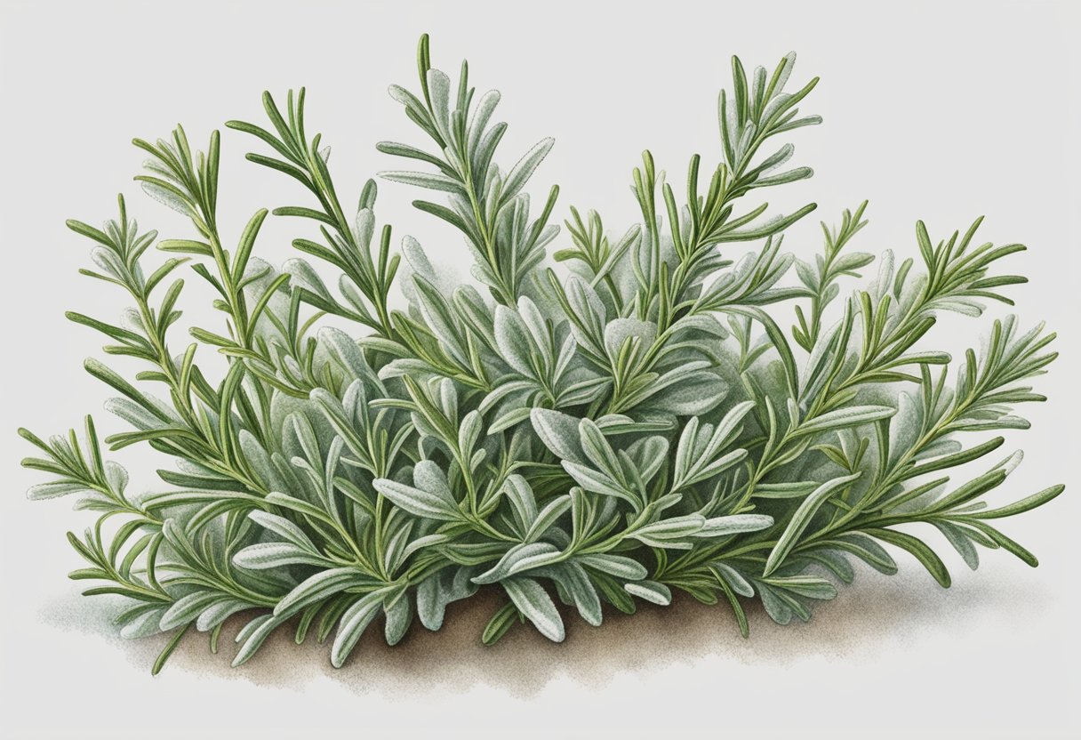 Rosemary leaves covered in white powdery mildew