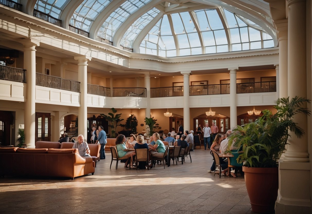 Guest reviews and feedback fill the lobby of Congress Hall in Cape May, NJ. A vibrant atmosphere with people enjoying their stay