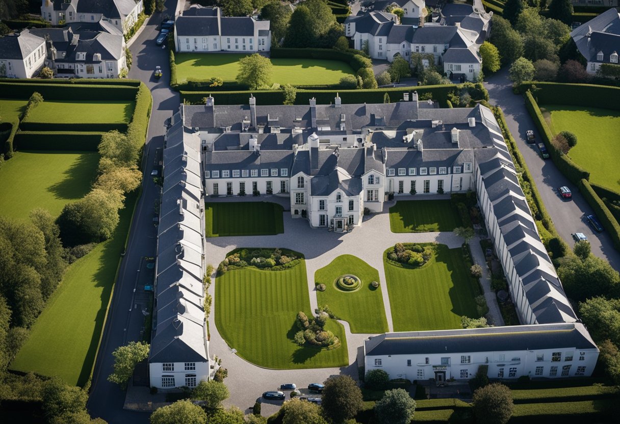 Aerial view of 13 Michelin-starred restaurants in Ireland, each with unique architecture and scenic surroundings