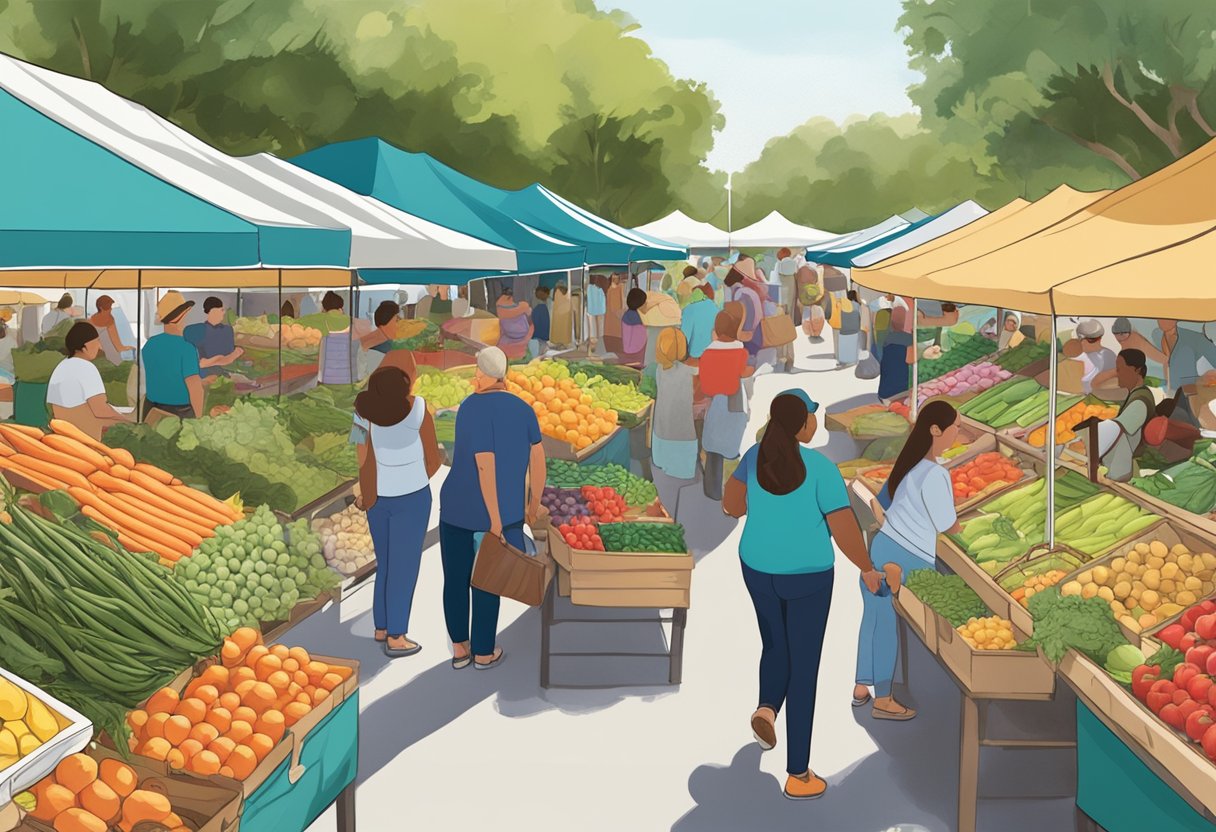 Visitors browse fresh produce at Orlando's bustling farmers market on [weekday]