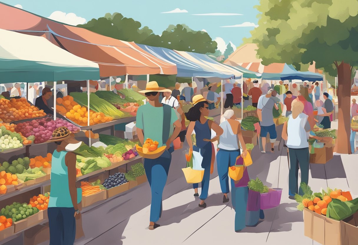 Shoppers browse colorful produce and artisan goods at Orlando's bustling farmers market on [weekday]