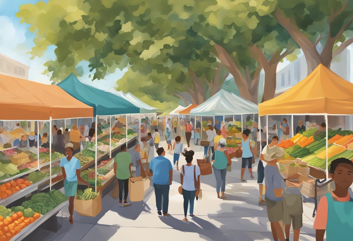 Orlando farmers market bustles with activity on [weekday], stalls brimming with fresh produce and local goods