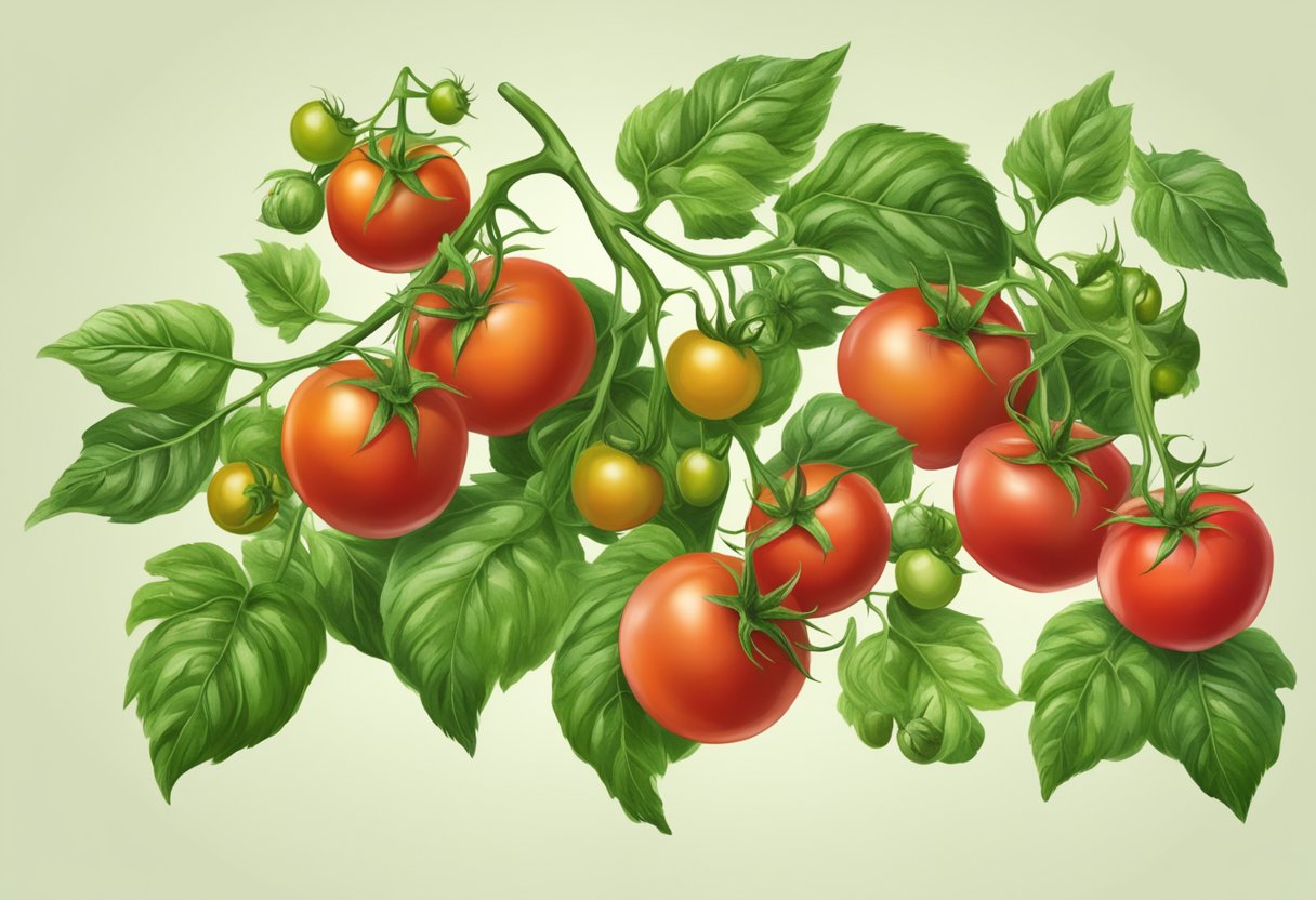 Ripe red tomatoes withering on the green vine