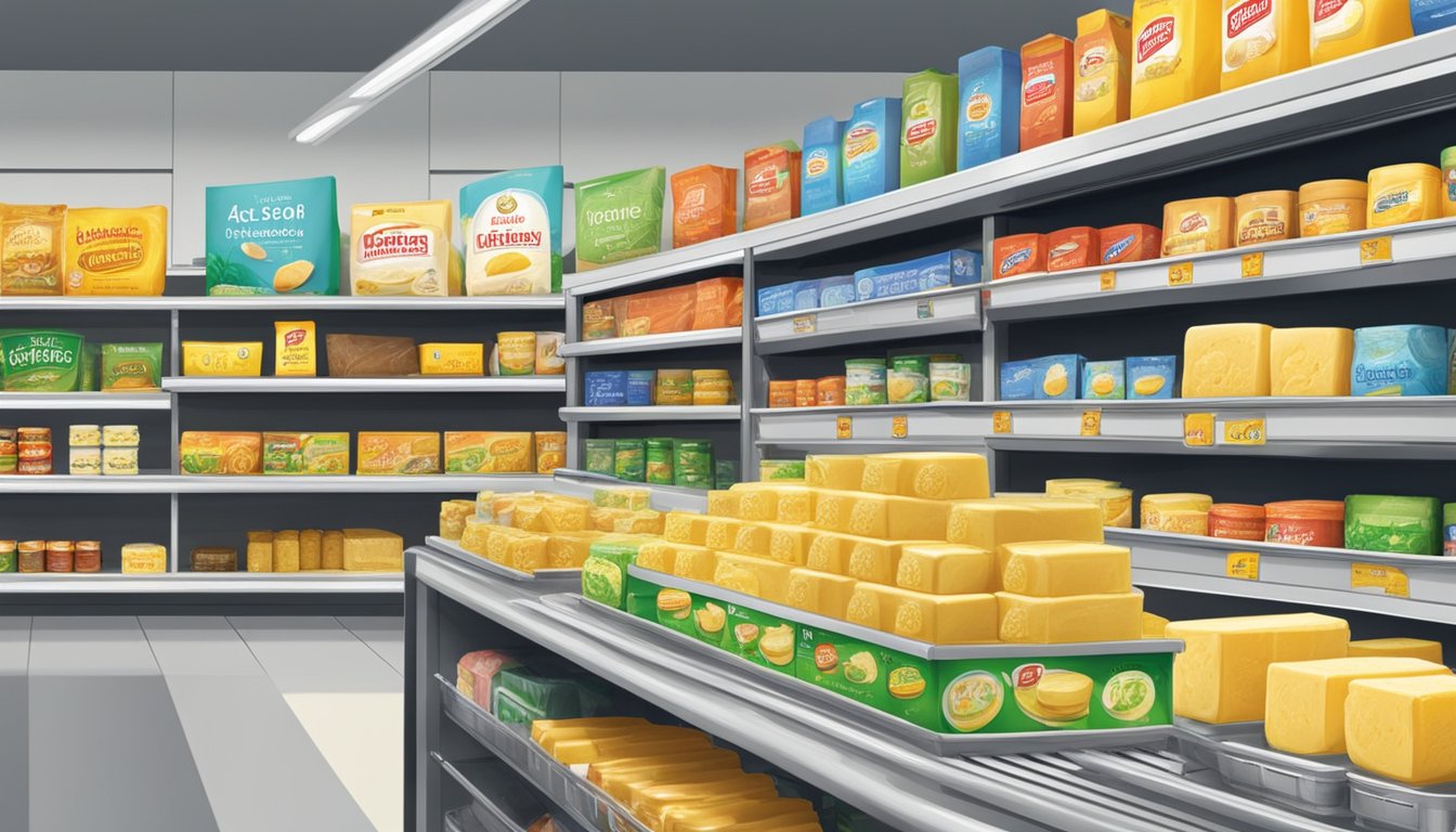 Various butter brands displayed on shelves with a "Frequently Asked Questions" sign in a supermarket in Singapore